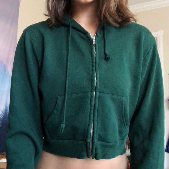 Brandy Melville Tops - forest green cropped zip up hoodie